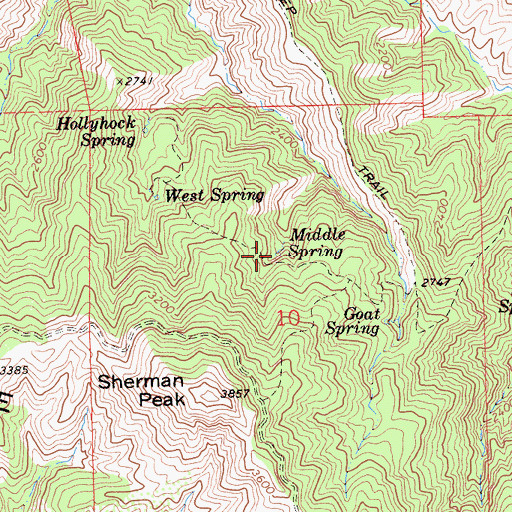 Topographic Map of Middle Spring, CA