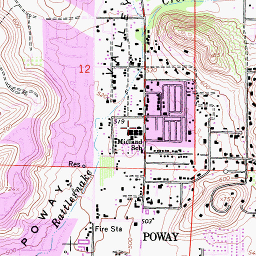 Topographic Map of Midland School, CA