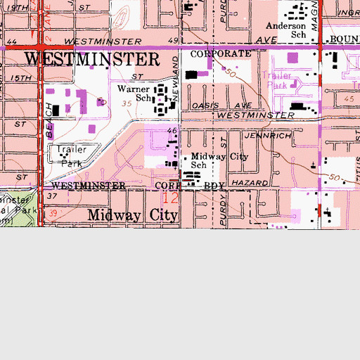 Topographic Map of Midway City School, CA