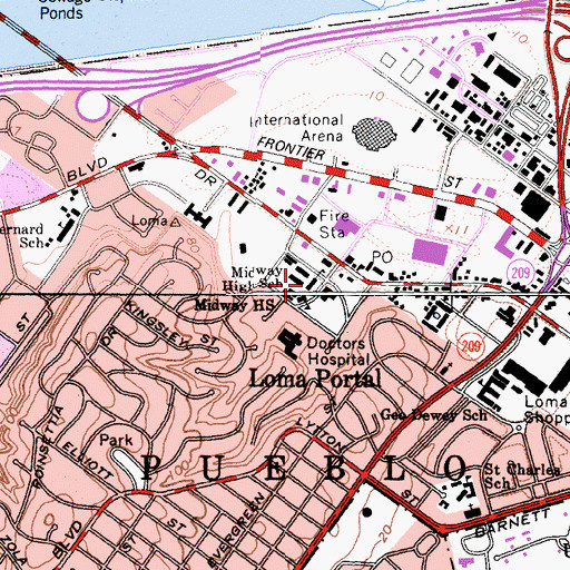 Topographic Map of Midway High School, CA