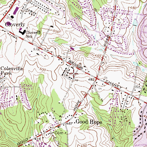Topographic Map of Briggs-Chaney Estates, MD