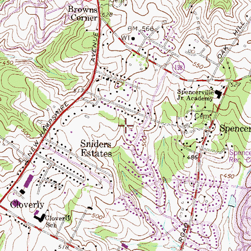 Topographic Map of Colesville Heights, MD