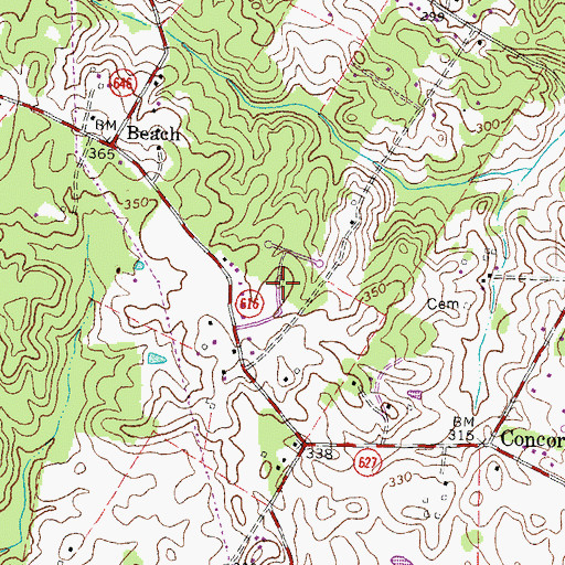 Topographic Map of Concord Estates, VA