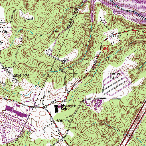 Topographic Map of Docstone Woods, VA