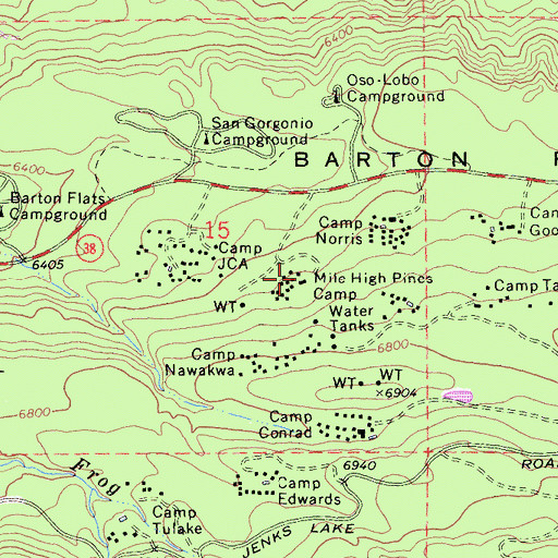 Topographic Map of Mile High Pines Camp, CA