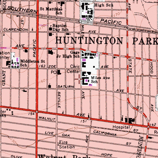 Topographic Map of Miles Elementary School, CA