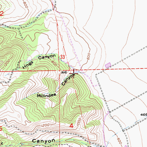 Topographic Map of Milindee Canyon, CA