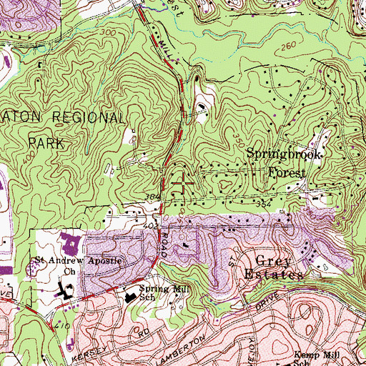 Topographic Map of Kemp Mill Farms, MD