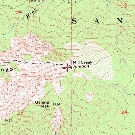 Topographic Map of Mill Creek Jumpoff, CA