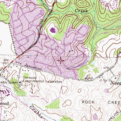 Topographic Map of Needwood Estates, MD