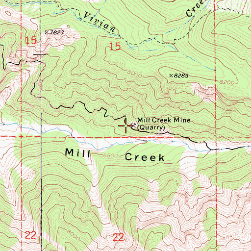 Topographic Map of Mill Creek Mine, CA