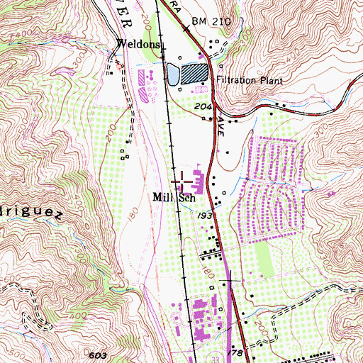 Topographic Map of Mill School, CA