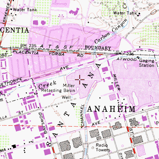 Topographic Map of Miller Retarding Basin, CA