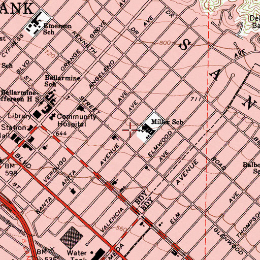 Topographic Map of Miller Elementary School, CA