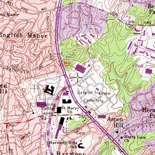 Topographic Map of Aspen Hill Carrier Annex Post Office, MD