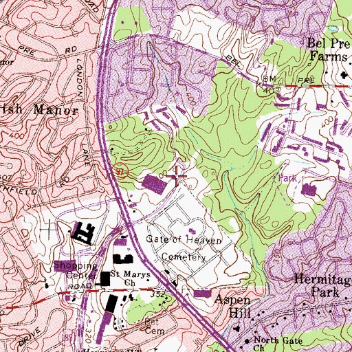 Topographic Map of Aspen Hill Post Office, MD