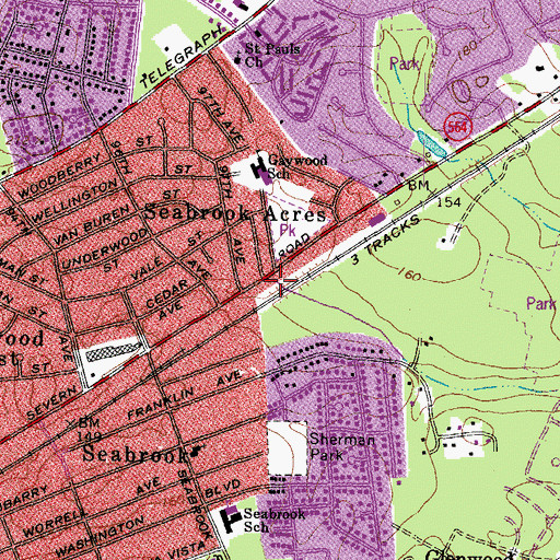 Topographic Map of Lanham Seabrook Post Office, MD