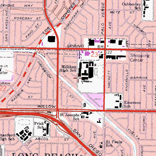 Topographic Map of Millikan High School, CA