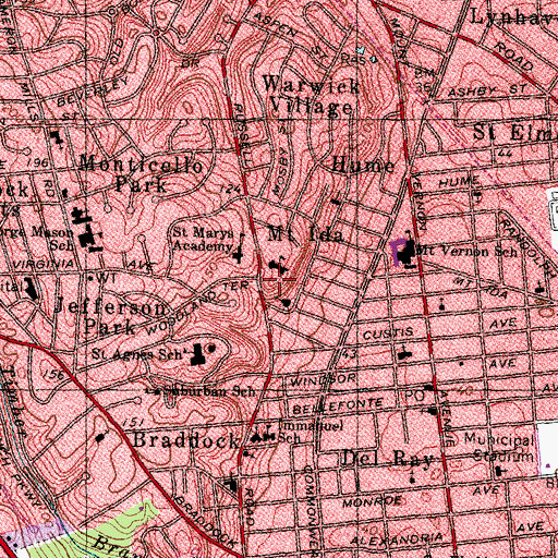 Topographic Map of Alexandria Friends School, VA