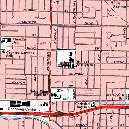 Topographic Map of Millikan Middle School, CA