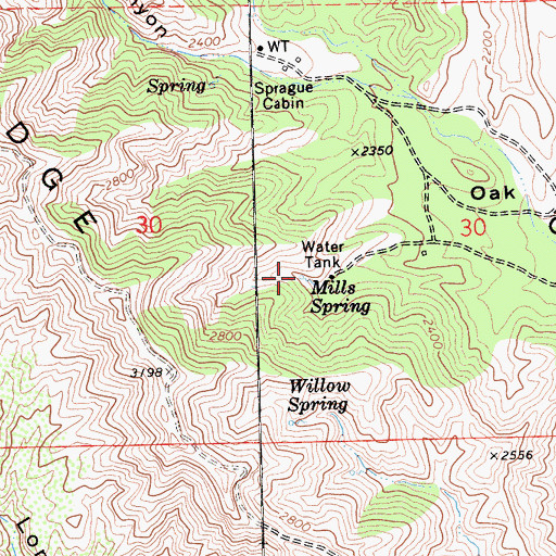Topographic Map of Mills Spring, CA