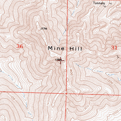Topographic Map of Mine Hill, CA