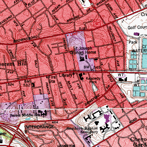 Topographic Map of Crescent Hill Branch Library Louisville Free Public Library, KY