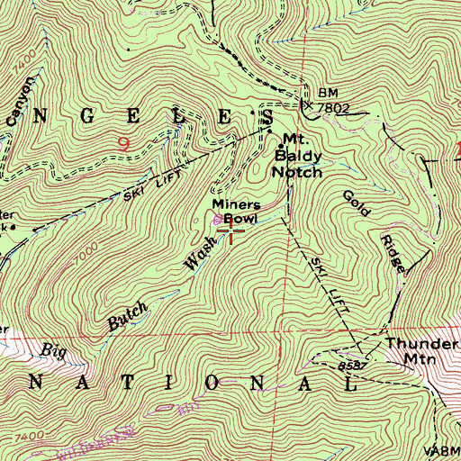 Topographic Map of Miners Bowl, CA