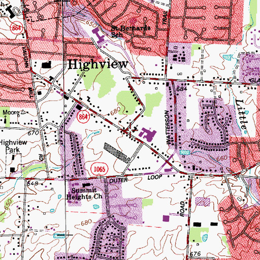 Topographic Map of Highview Baptist Church Family Life Center, KY