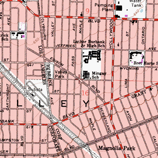 Topographic Map of Burbank Adult School, CA