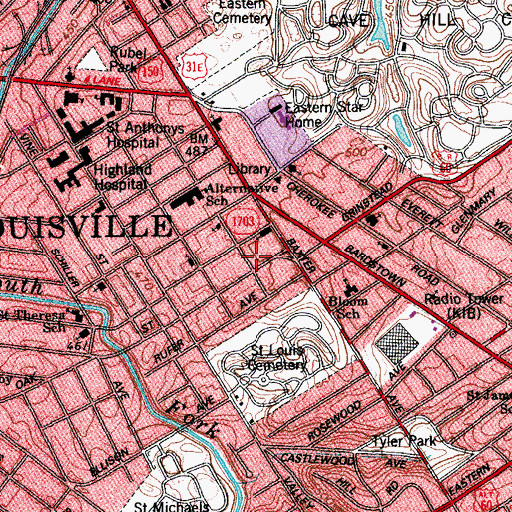 Topographic Map of Louisville Fire Department Engine 1 and Truck 7, KY