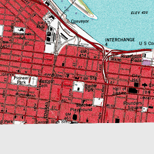 Topographic Map of Louisville Fire Department - Truck 1 Engine 2, KY