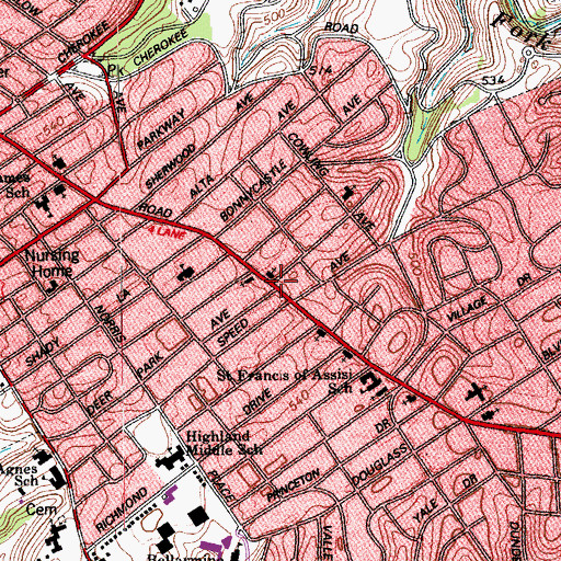 Topographic Map of Louisville Fire Department Engine 20, KY