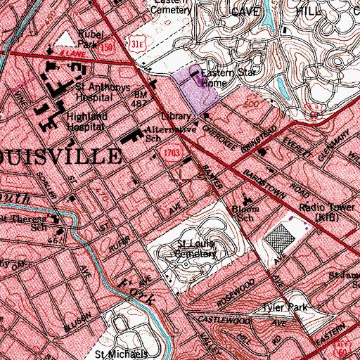 Topographic Map of Louisville Fourth District Chief Fire Station, KY