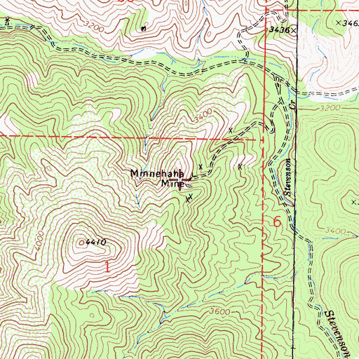 Topographic Map of Minnehaha Mine, CA