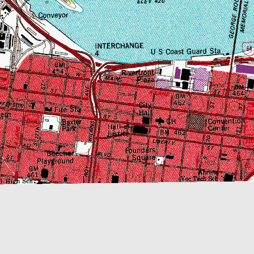 Topographic Map of Louisville Metropolitan Sewer District Building, KY