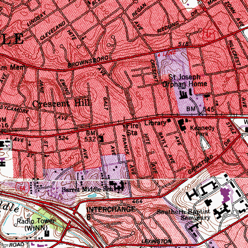 Topographic Map of Louisville Fire Department Quad 6, KY