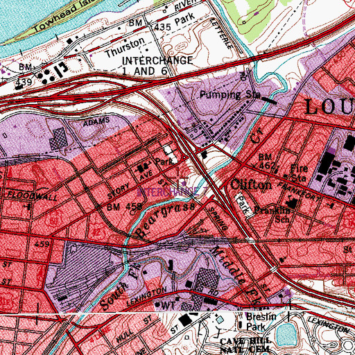 Topographic Map of Louisville Fire Department TeleSquirt 21, KY