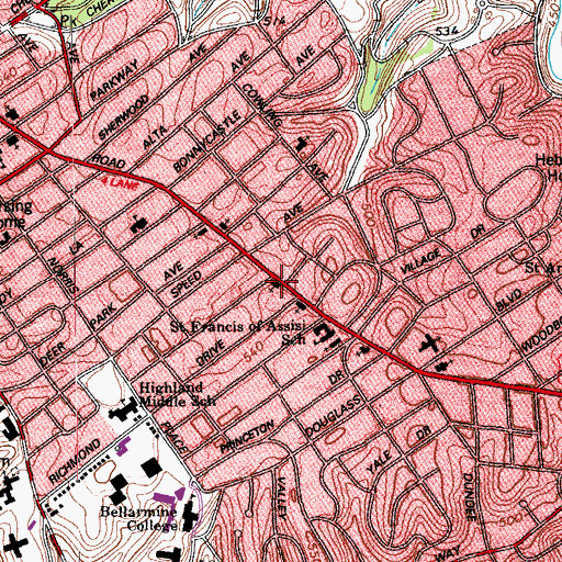 Topographic Map of Calvary Lutheran Church, KY