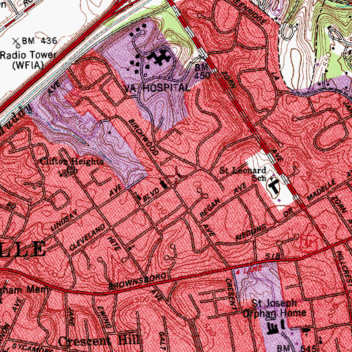 Topographic Map of Clifton Heights Baptist Church, KY