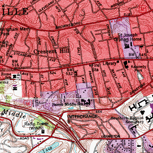 Topographic Map of Crescent Hill United Methodist Church, KY