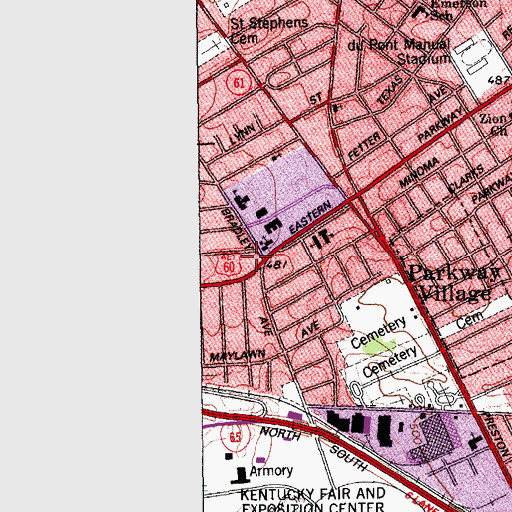 Topographic Map of Eastern Parkway Baptist Church, KY