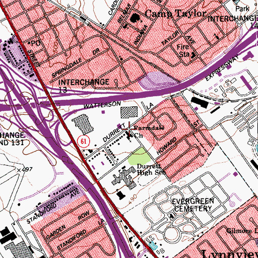 Topographic Map of Farmdale Baptist Church, KY