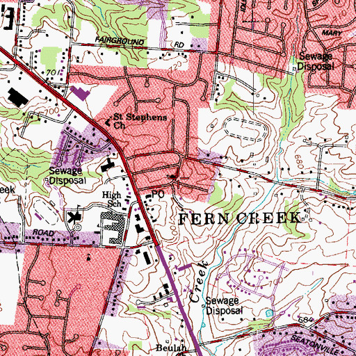 Topographic Map of Fern Creek Lighthouse Assembly of God, KY