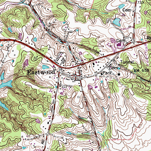 Topographic Map of First Baptist Church of Eastwood, KY