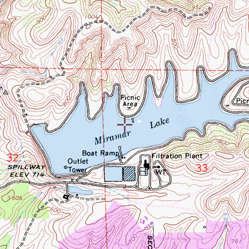 Topographic Map of Lake Miramar, CA