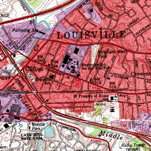 Topographic Map of Frankfort Avenue Church of Christ, KY