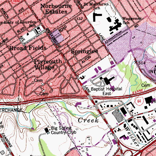 Topographic Map of Friends Meeting House of Louisville, KY