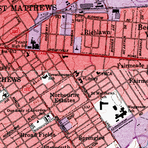 Topographic Map of Harvey Browne Memorial Presbyterian Church, KY