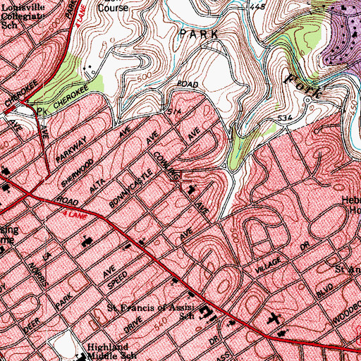 Topographic Map of Highland Christian Fellowship Church, KY